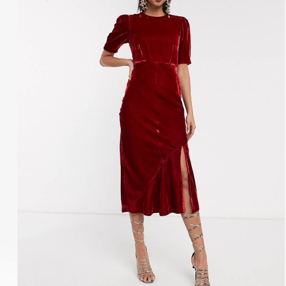 red velvet midi dress
